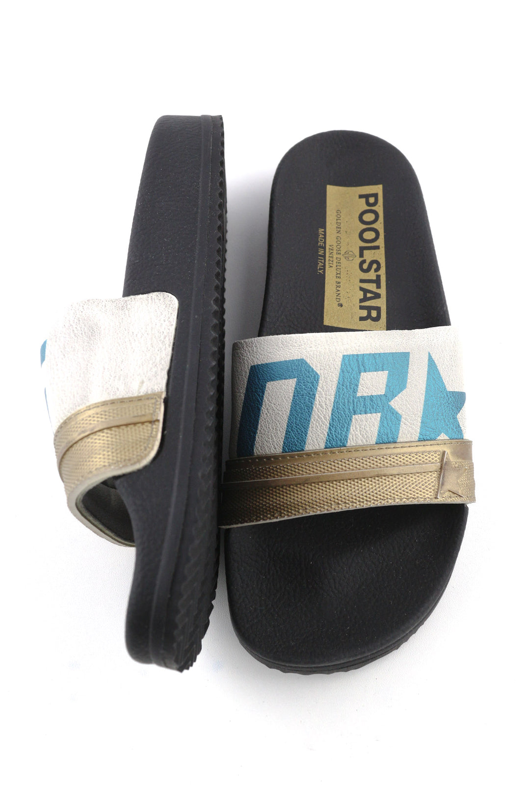 GOLDEN GOOSE Poolstar Women Slippers EU39 Black White Slip On Swimming Summer