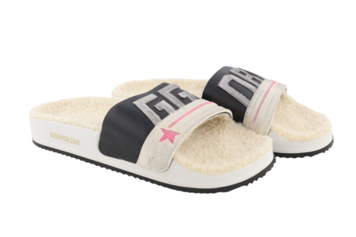 GOLDEN GOOSE Poolstar Women Slippers EU39 White Beige Faux Fur Slip On
