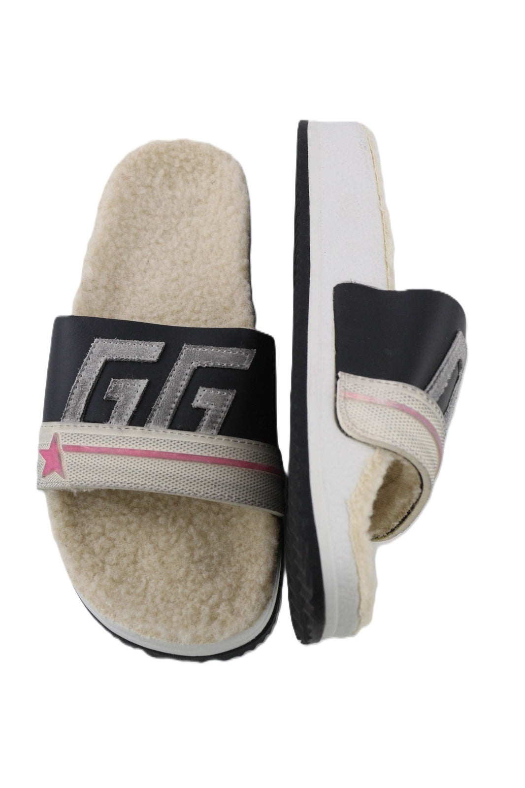 GOLDEN GOOSE Poolstar Women Slippers EU39 White Beige Faux Fur Slip On