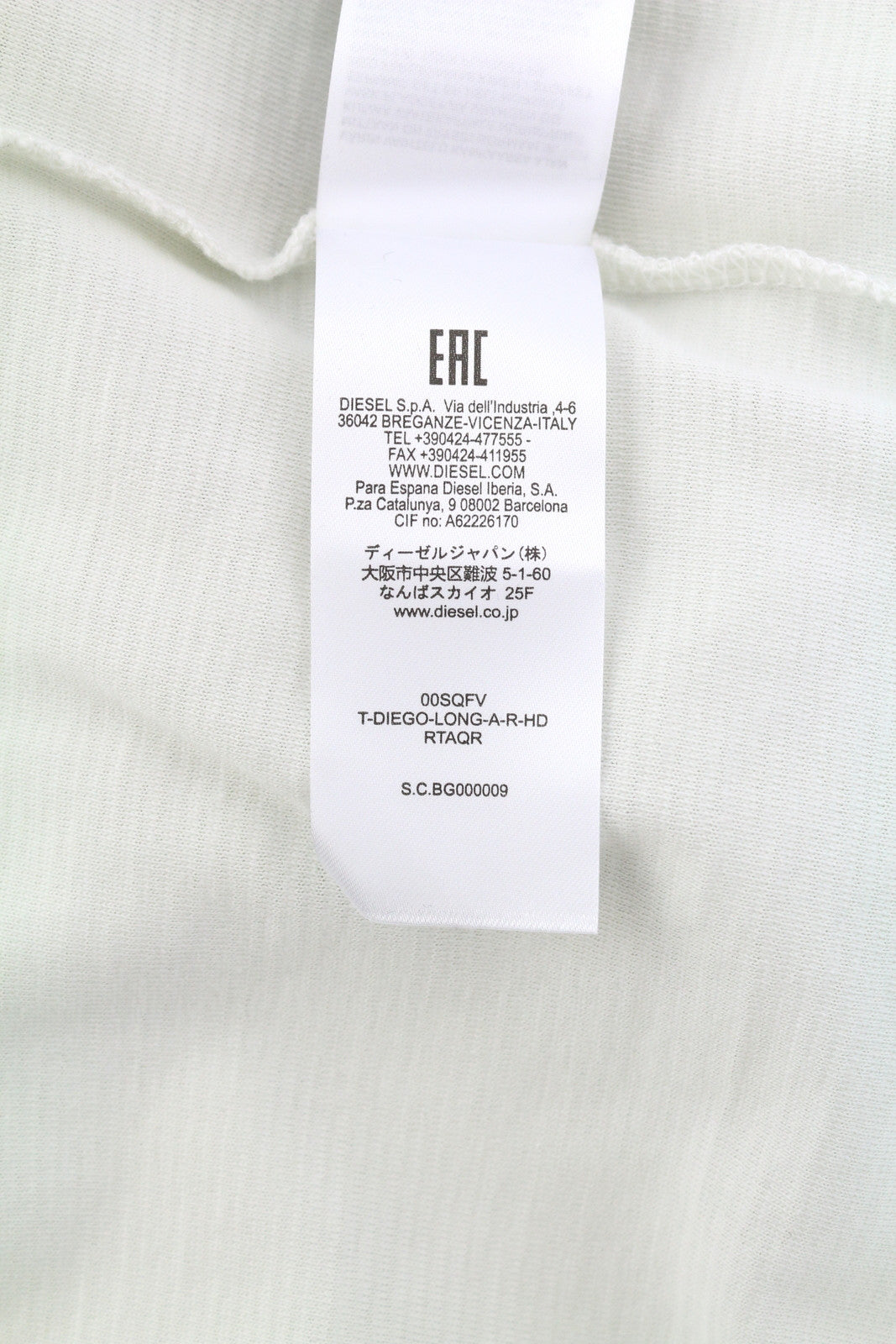 DIESEL T-Diego-Long-A-R-HD Men T-Shirt M White Pullover Long Sleeve Crew Collar