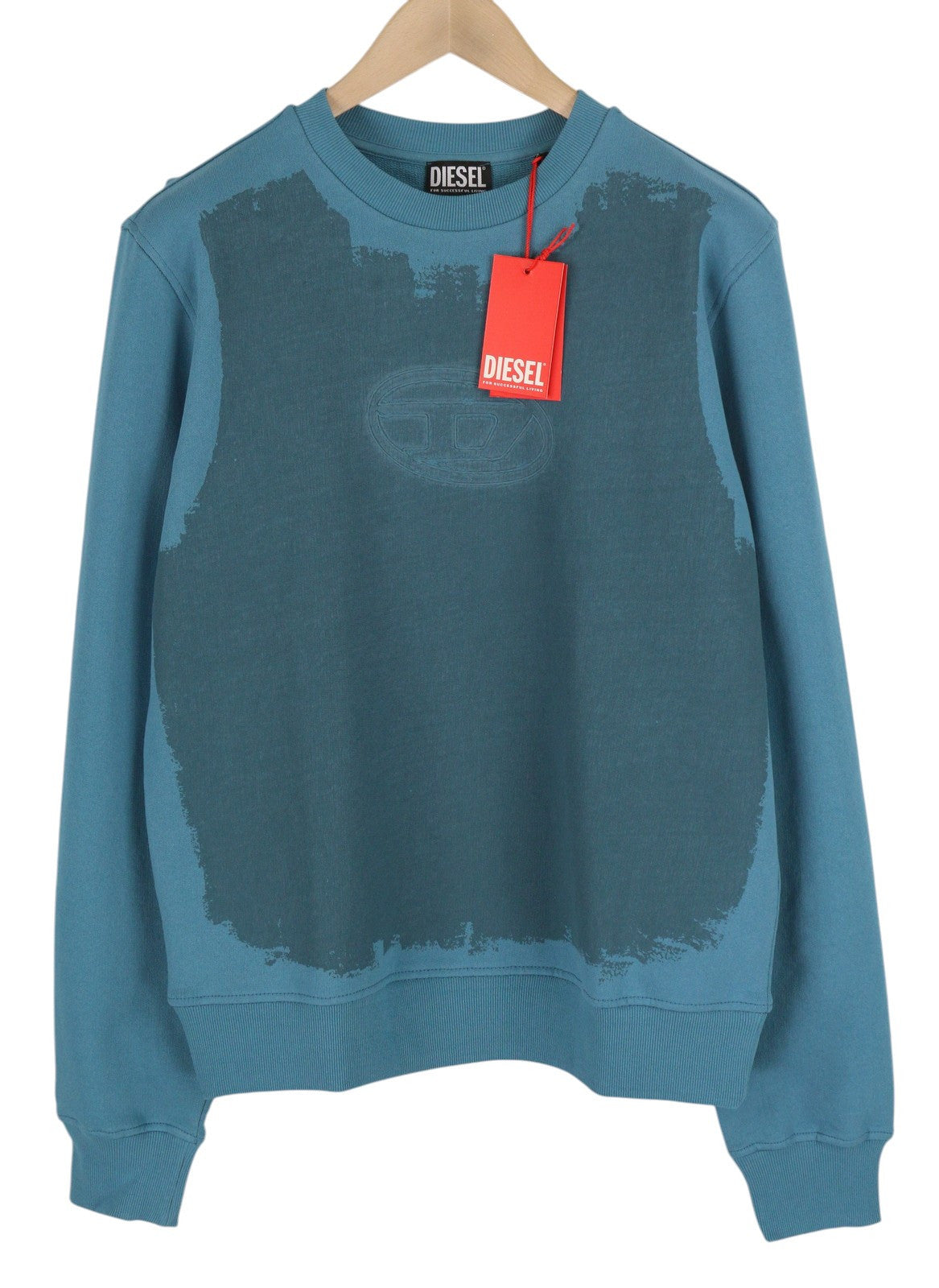 DIESEL S-Ginn-E7 Men Sweatshirt M Blue Pullover Long Sleeve Crew Collar RRP€175