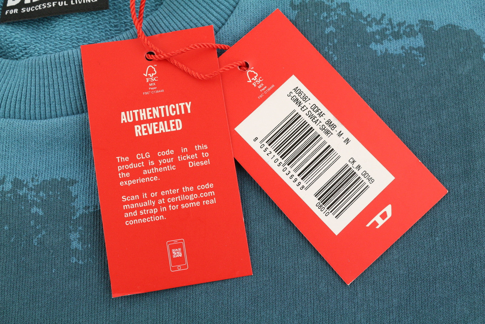 DIESEL S-Ginn-E7 Men Sweatshirt M Blue Pullover Long Sleeve Crew Collar RRP€175