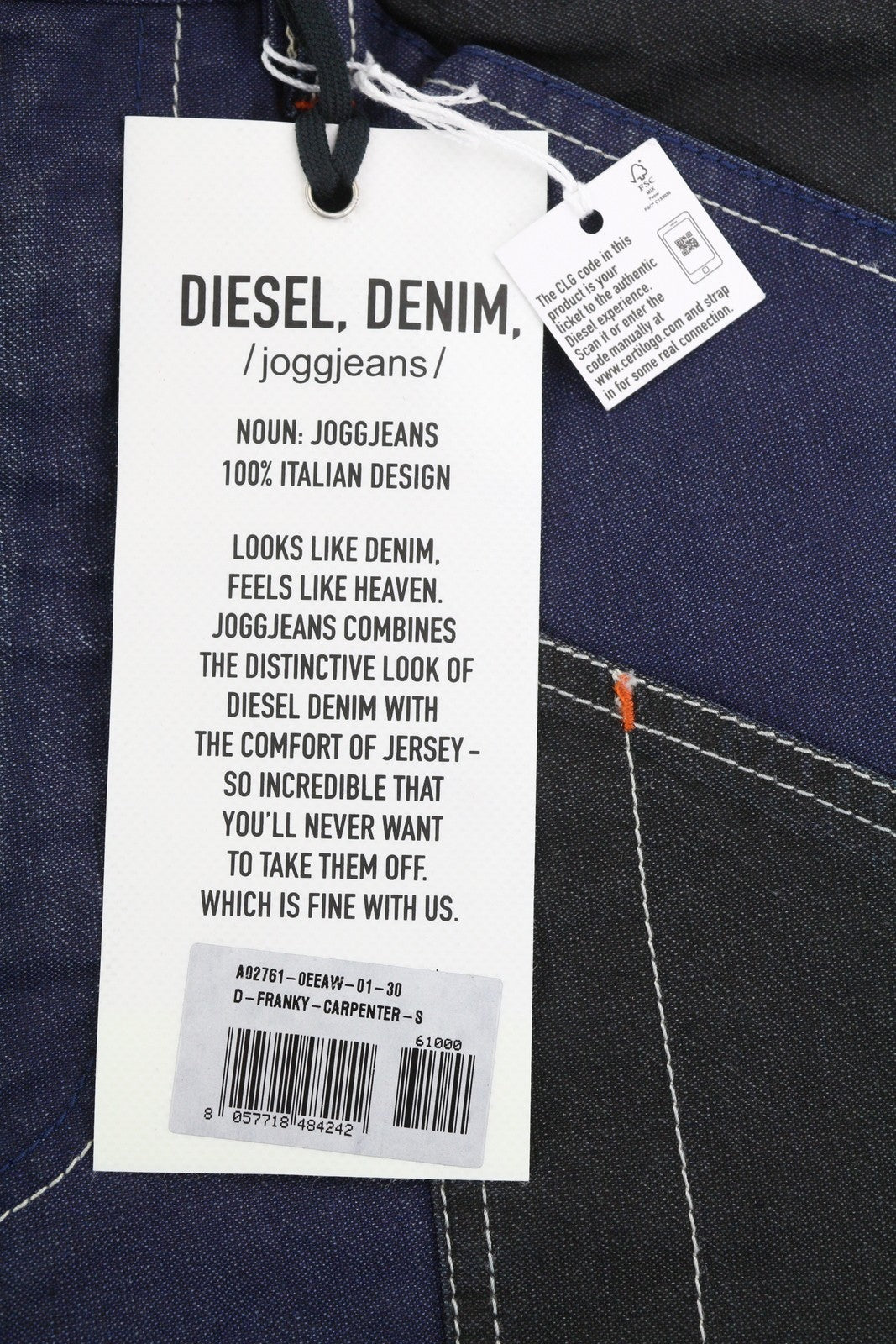 DIESEL D-Franky Carp Jogg 0EEAW Men Jeans W30 Straight Fit Stretch Zip RRP€200