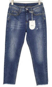 LIU JO Cute Women Jeans W28 Washed Denim Blue Ripped Distress Skinny Fit Ankle