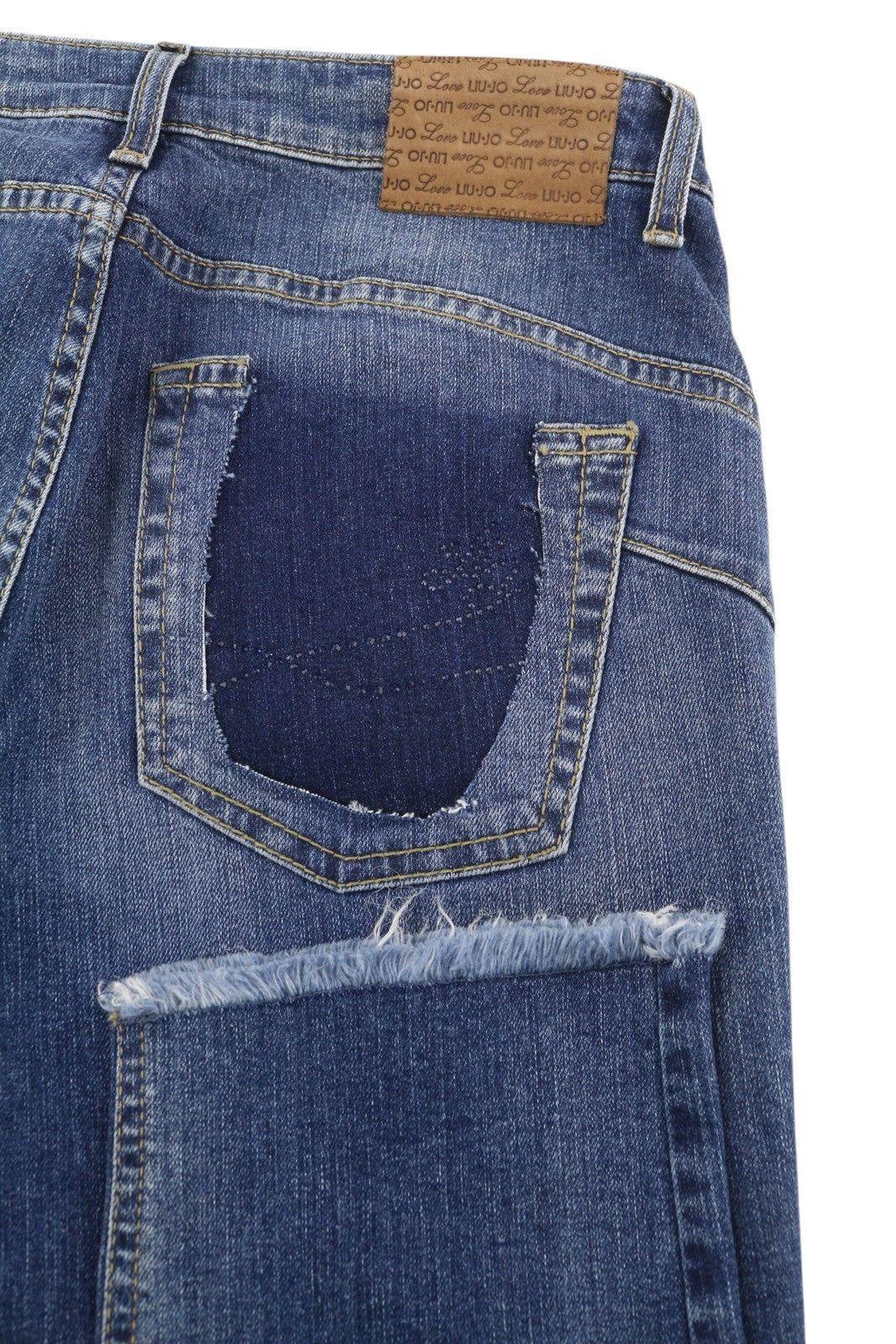 LIU JO Cute Women Jeans W28 Washed Denim Blue Ripped Distress Skinny Fit Ankle