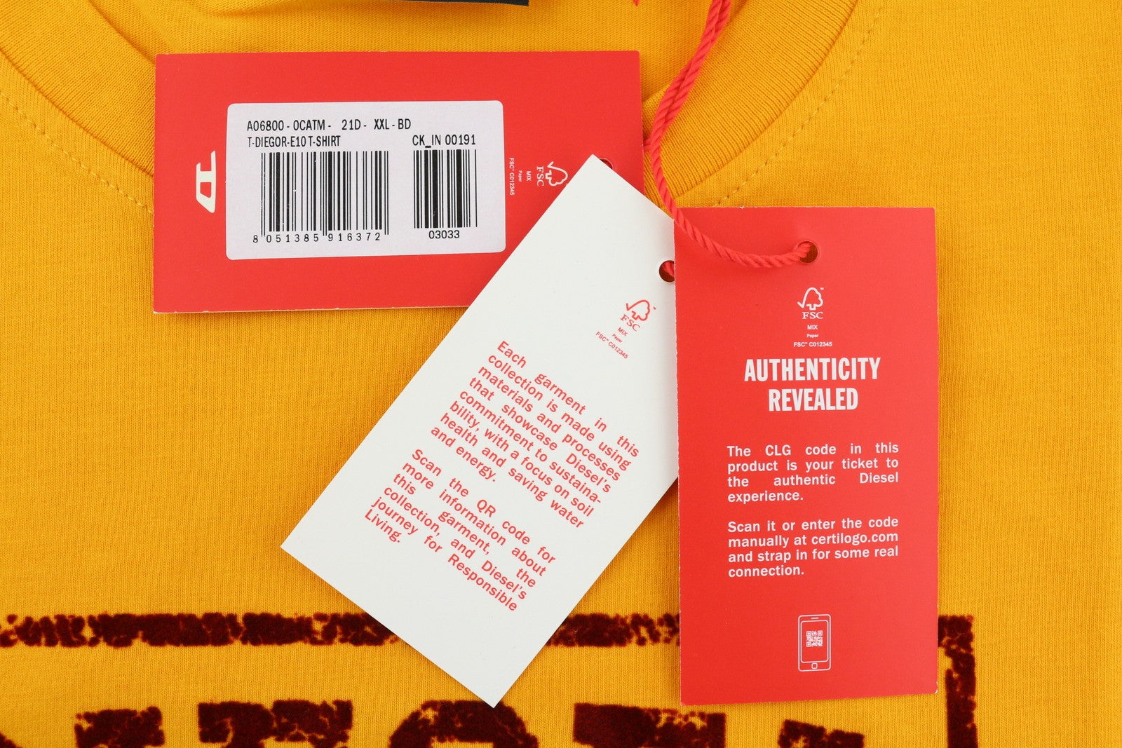 DIESEL T-Diegor-E10 Men T-Shirt 2XL Orange Short Sleeve Crew Neck Tricot Logo