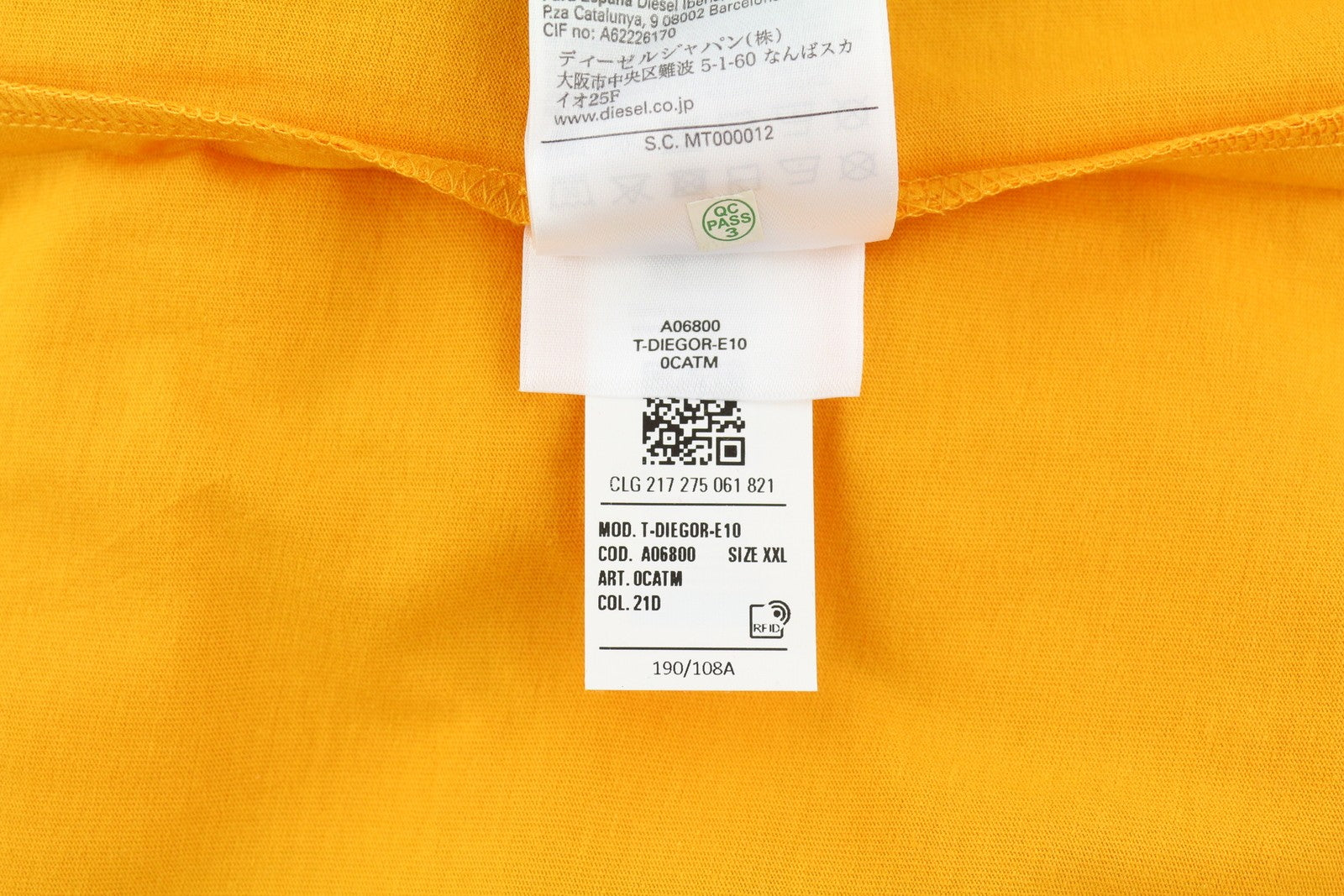 DIESEL T-Diegor-E10 Men T-Shirt 2XL Orange Short Sleeve Crew Neck Tricot Logo