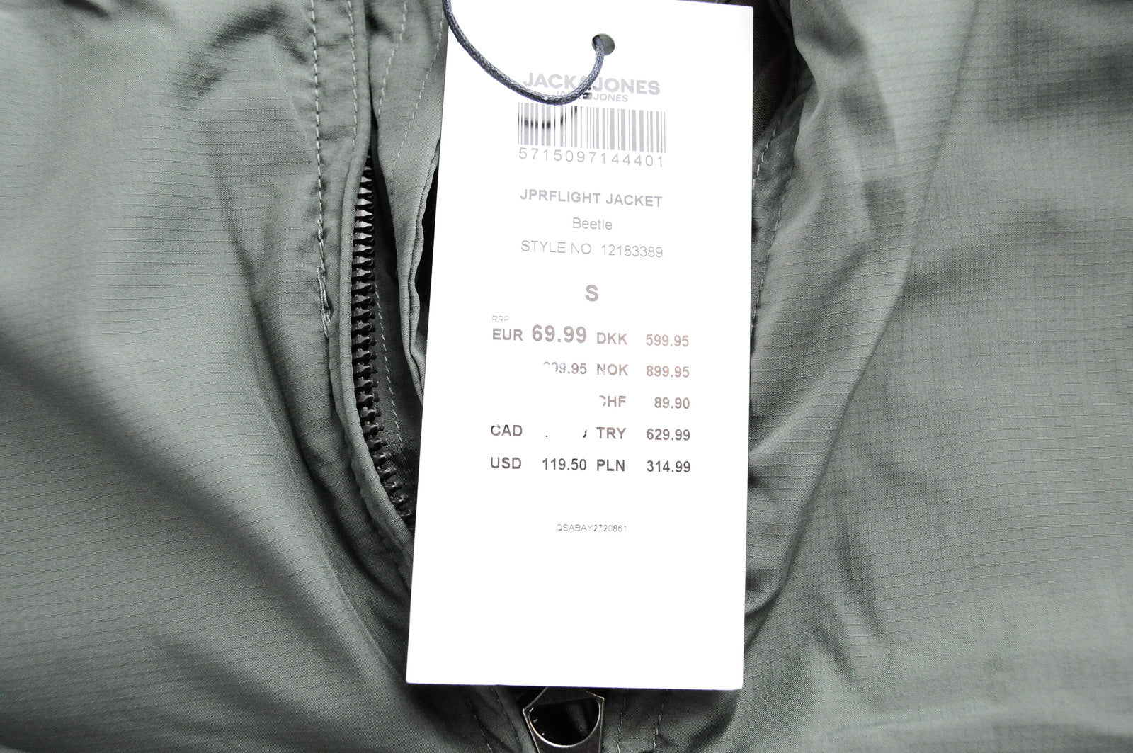 Men's JACK & JONES Jprflight Jacket S Green Lightweight Zip Lined