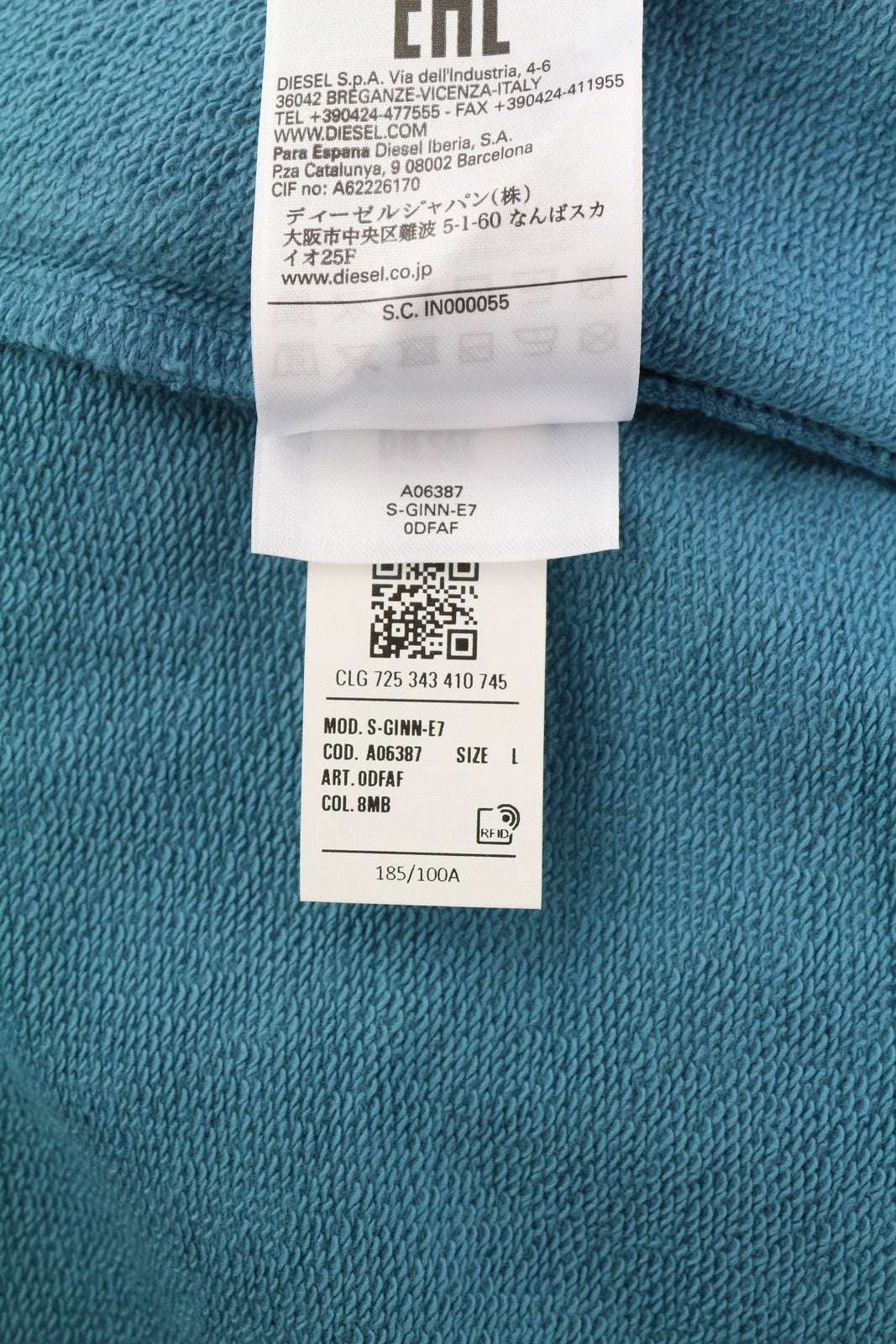 DIESEL S-Ginn-E7 Men Sweatshirt L Blue Pullover Long Sleeve Crew Collar RRP€175