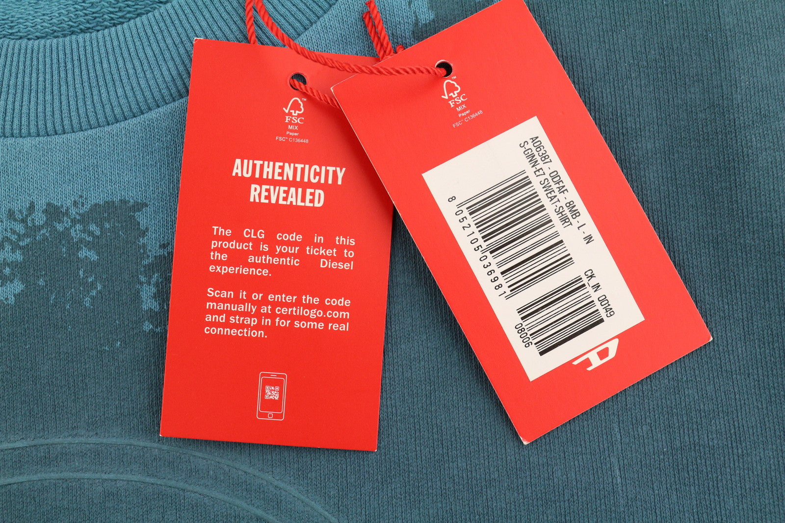 DIESEL S-Ginn-E7 Men Sweatshirt L Blue Pullover Long Sleeve Crew Collar RRP€175