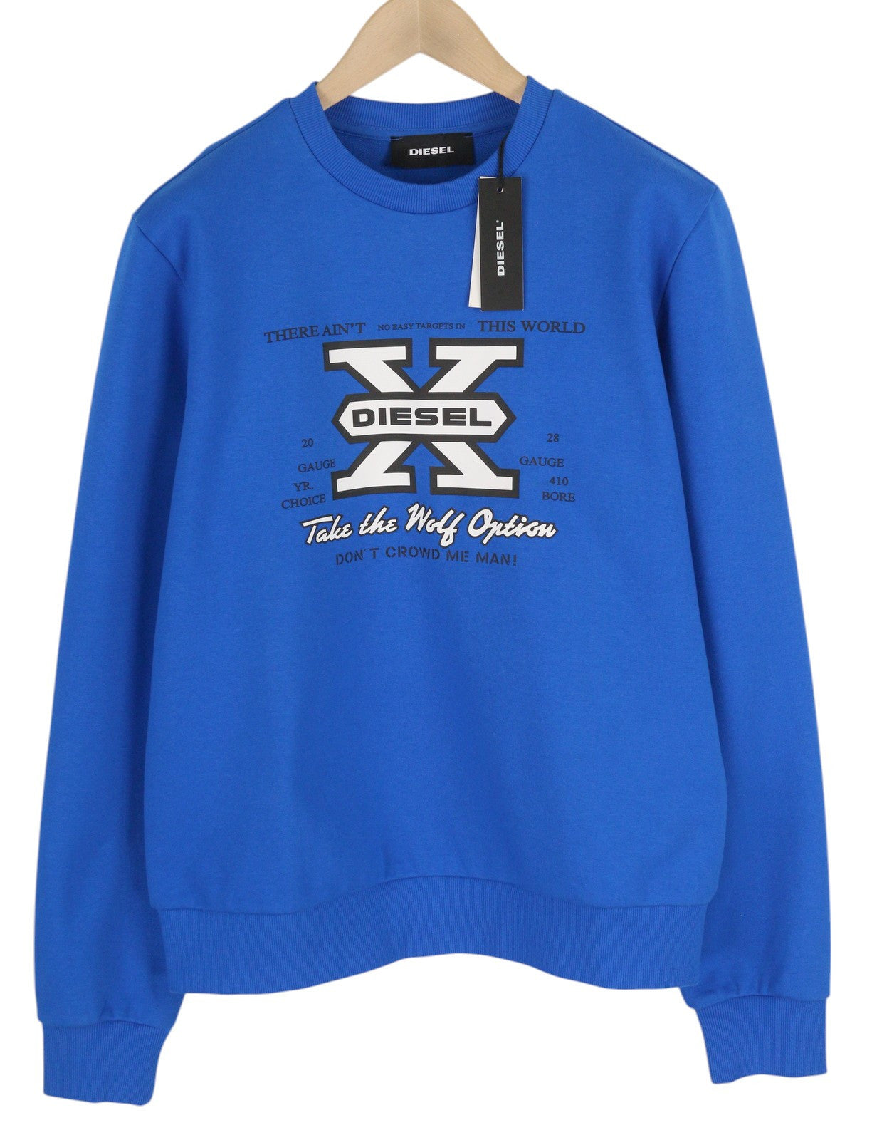 DIESEL S-Ginn-K25 Men Sweatshirt L Blue Pullover Crew Neck Front Logo RRP€125