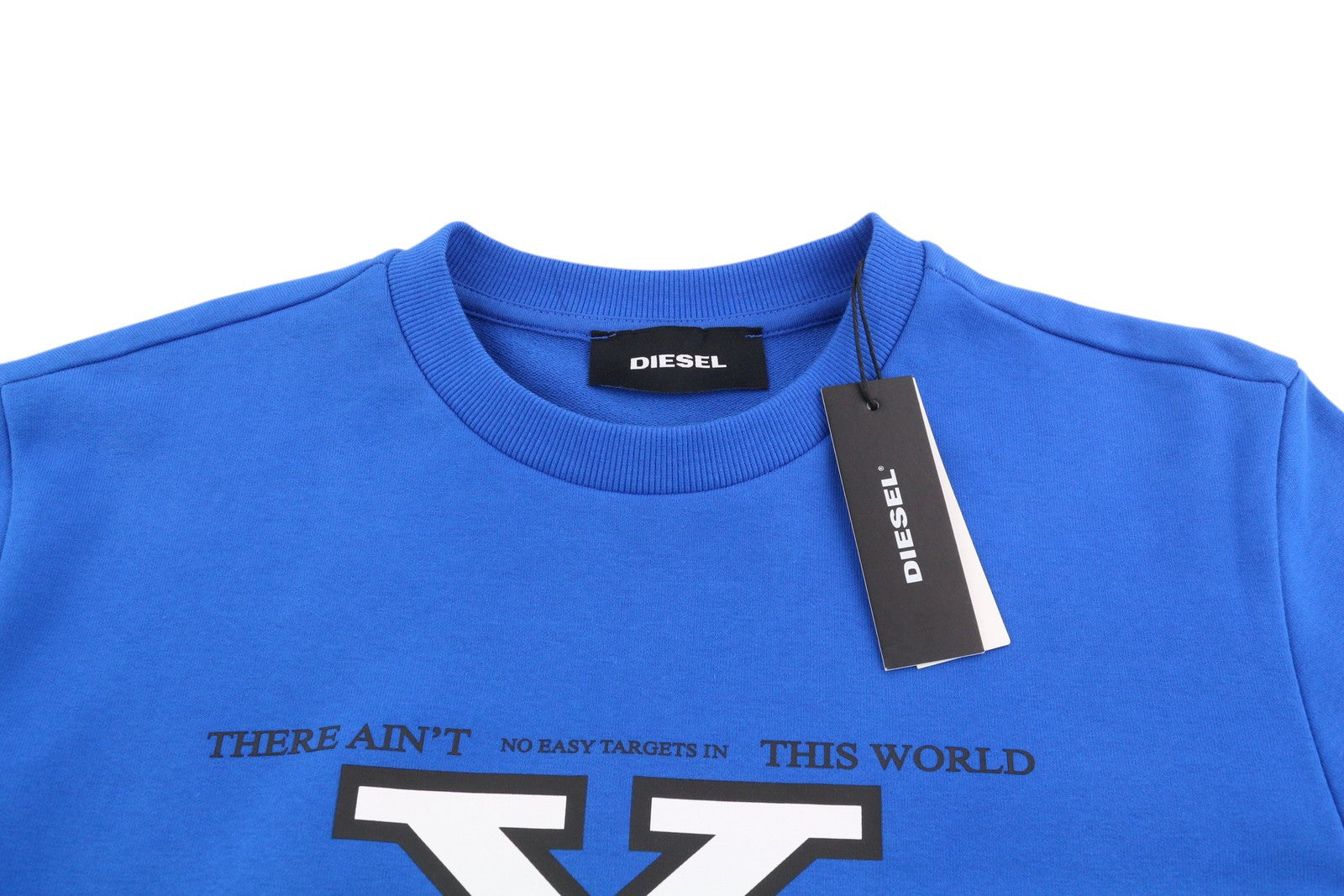 DIESEL S-Ginn-K25 Men Sweatshirt L Blue Pullover Crew Neck Front Logo RRP€125