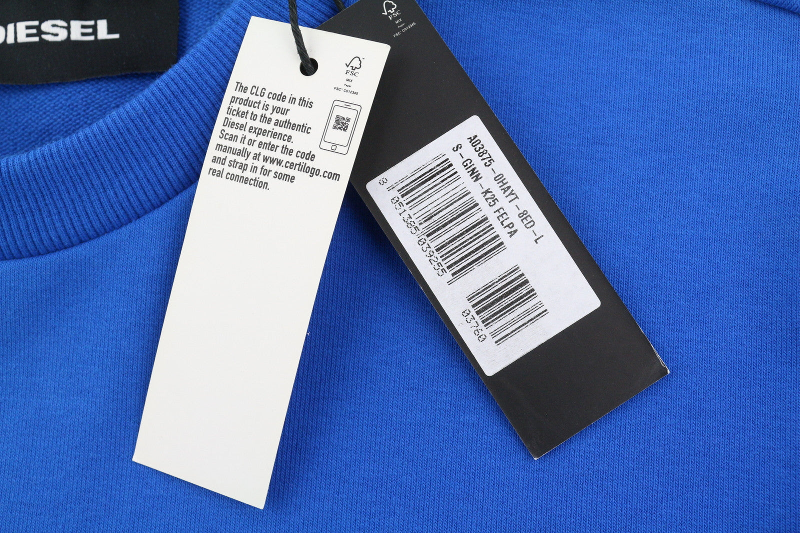 DIESEL S-Ginn-K25 Men Sweatshirt L Blue Pullover Crew Neck Front Logo RRP€125