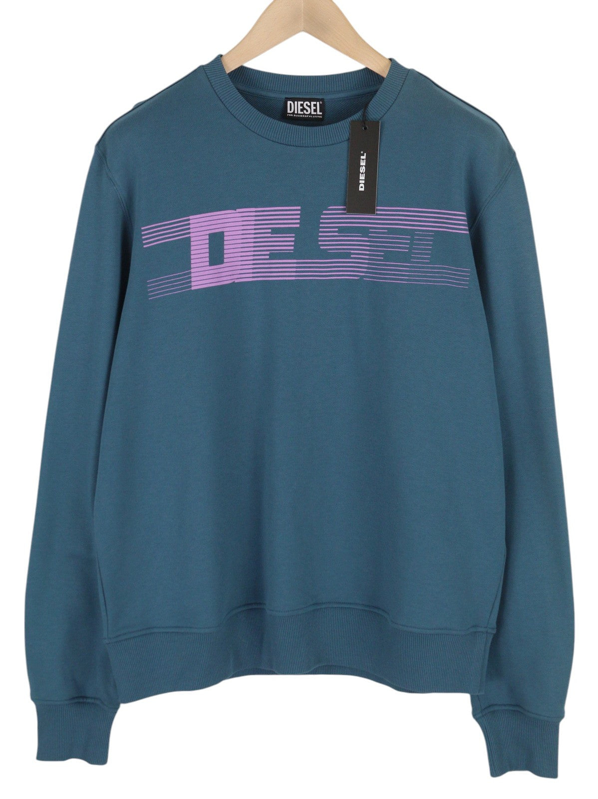 DIESEL S-Ginn-E3 Men Sweatshirt L Blue Crew Collar Pullover Long Sleeve RRP€150