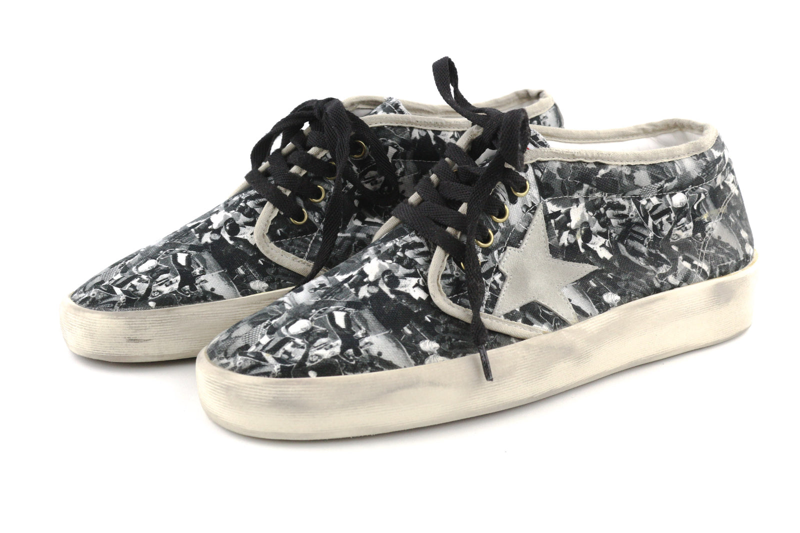 GOLDEN GOOSE Walk Men Trainers EU43 Grey Patterned Aged Laced Sneakers
