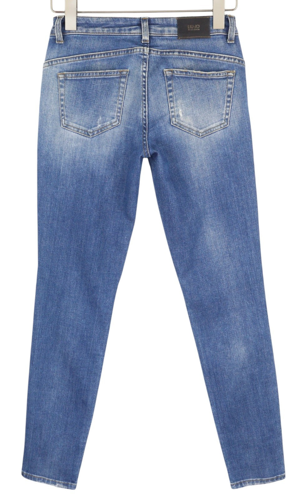 LIU JO Evita Women Jeans W28 Washed Denim Blue Distress Ripped Skinny Fit Logo