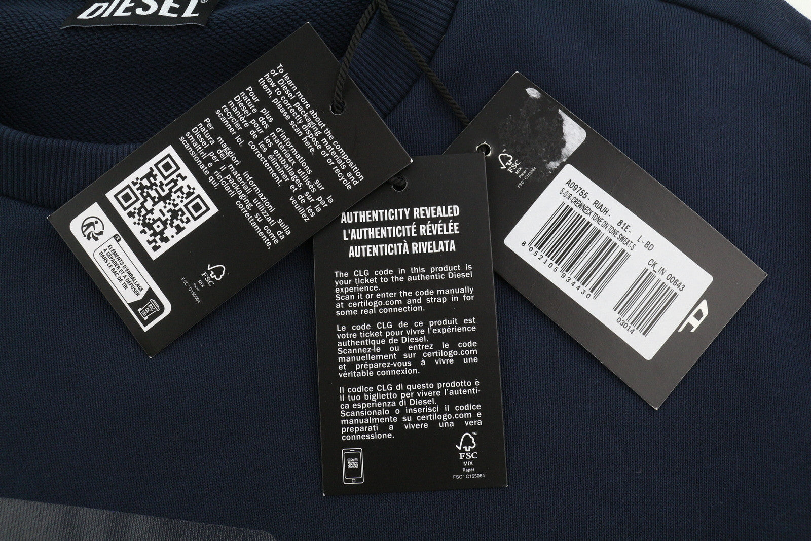 DIESEL S-Gir-Crewneck Tone On Tone Men Sweatshirt L Blue Pullover RRP110