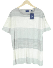 GANT Men T-Shirt 2XL Striped Cotton Summer Grey Melange Short Sleeve