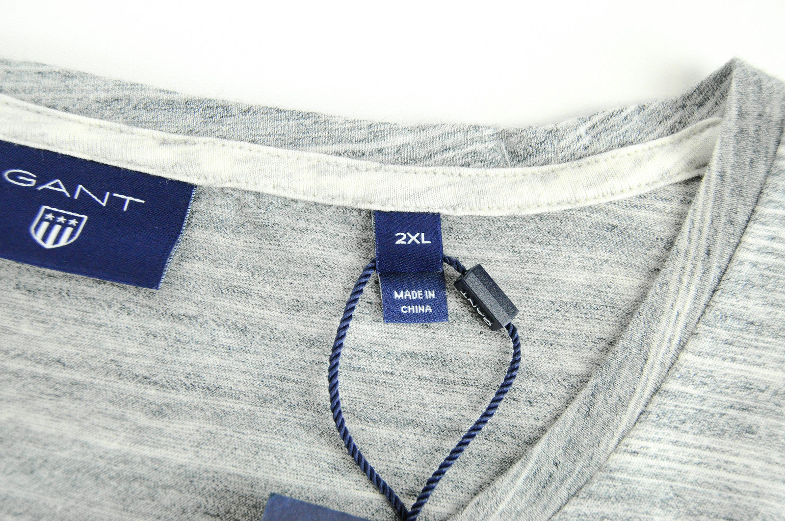 GANT Men T-Shirt 2XL Striped Cotton Summer Grey Melange Short Sleeve