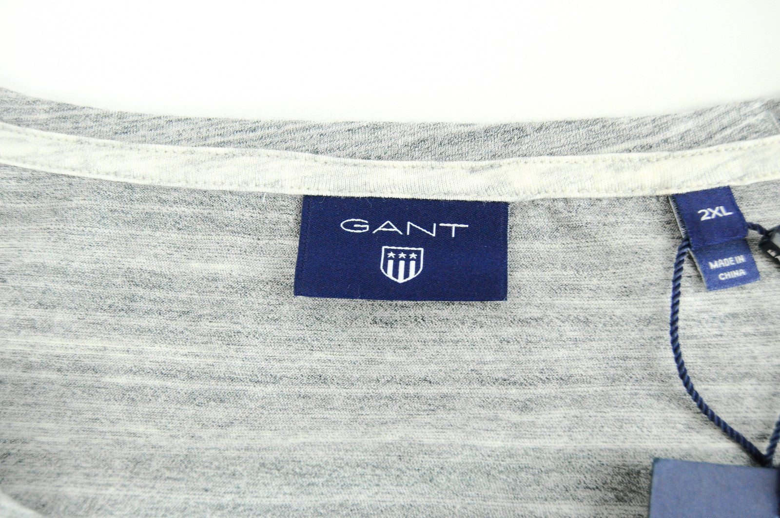 GANT Men T-Shirt 2XL Striped Cotton Summer Grey Melange Short Sleeve