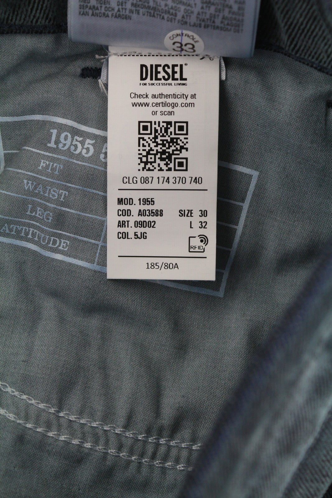 DIESEL 1955 09D02 Men Jeans W30/L32 Regular Fit Straight Leg High Waist RRP€250