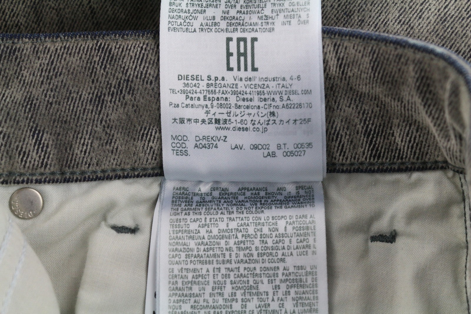 DIESEL D-Rekiv-Z 09D02 Men Jeans W32/L34 Regular Fit Buttoned Washed RRP€250