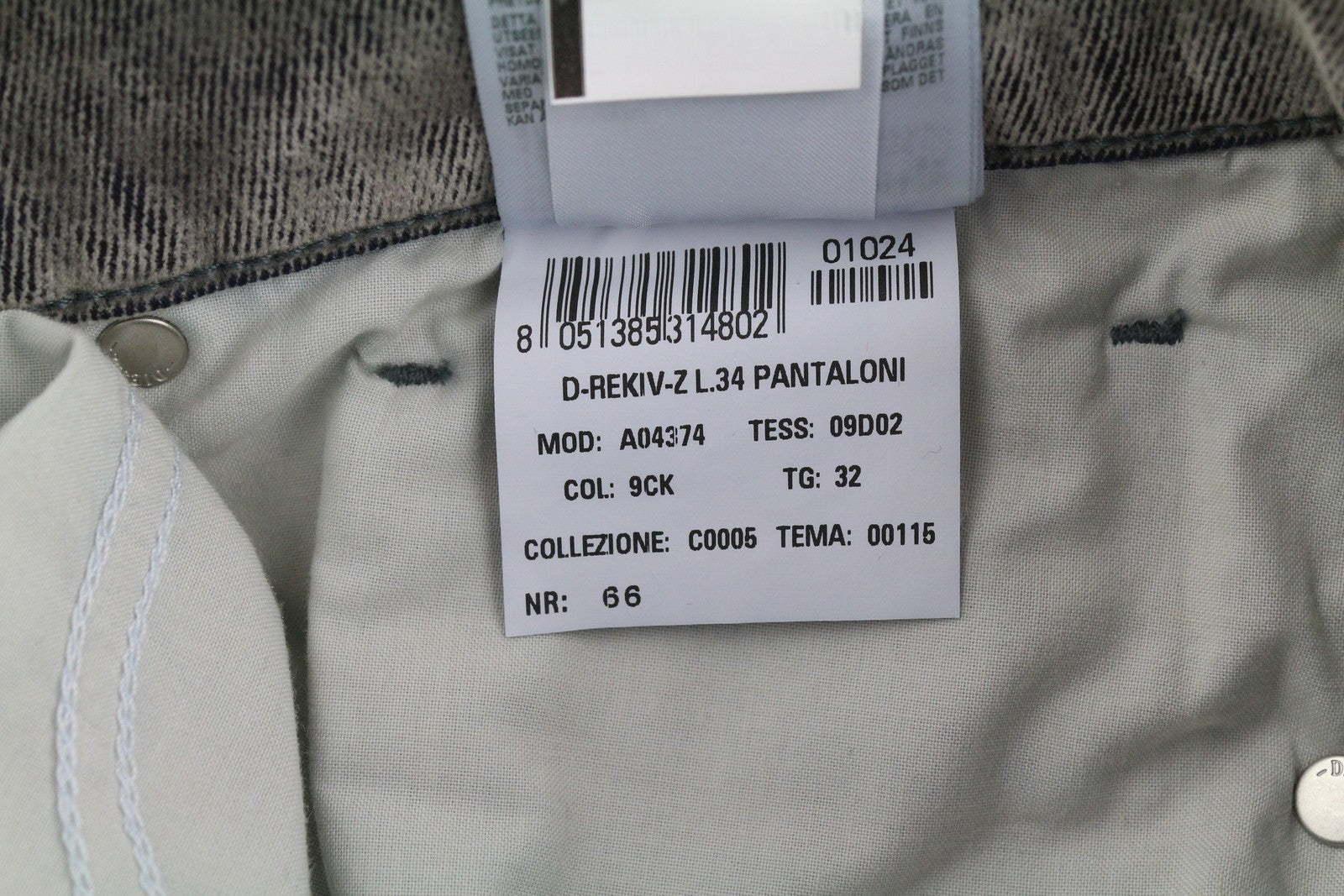 DIESEL D-Rekiv-Z 09D02 Men Jeans W32/L34 Regular Fit Buttoned Washed RRP€250