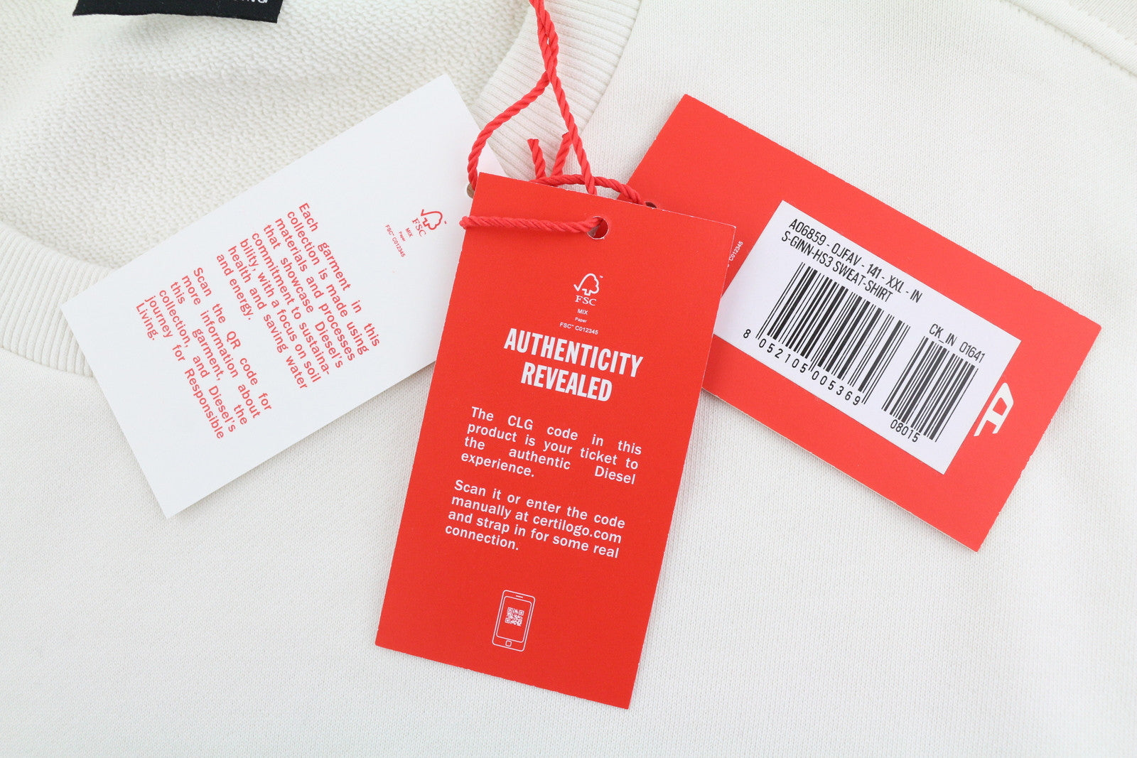 DIESEL S-Ginn-HS3 Men Sweatshirt 2XL White Pullover Crew Neck RRP€125 Light