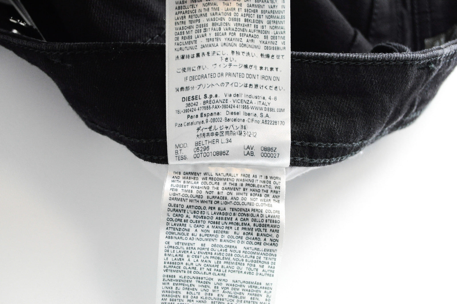 Men's DIESEL Belther 0886Z Jeans W27/L34 Slim Black Denim Stretch