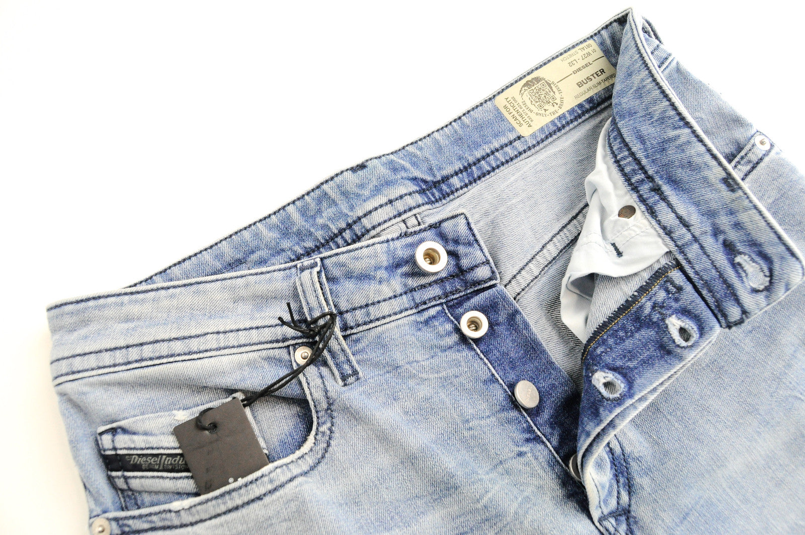 DIESEL Buster 081AL vyriški džinsai W27/L32 mėlyni, siaurėjantys, tamprūs 
