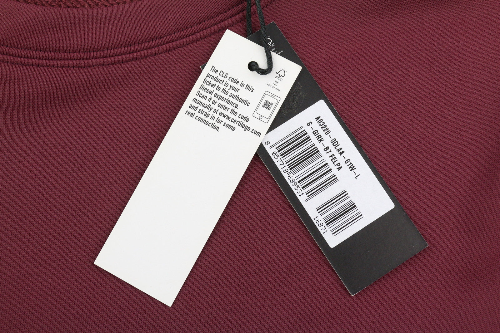 DIESEL S-Girk-B7 Men Sweatshirt L Burgundy Crew Collar Pullover RRP€140