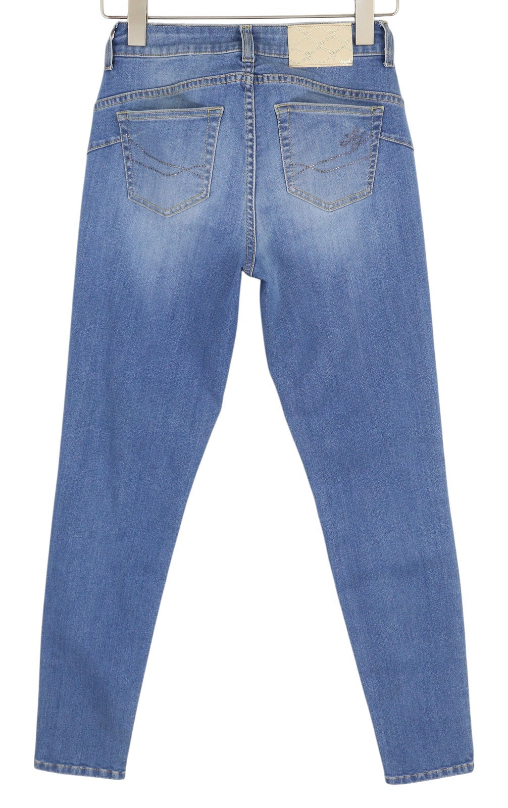 LIU JO Divine Women Jeans W28 Skinny Fit Washed Denim Blue Rhinestone Zip Fly