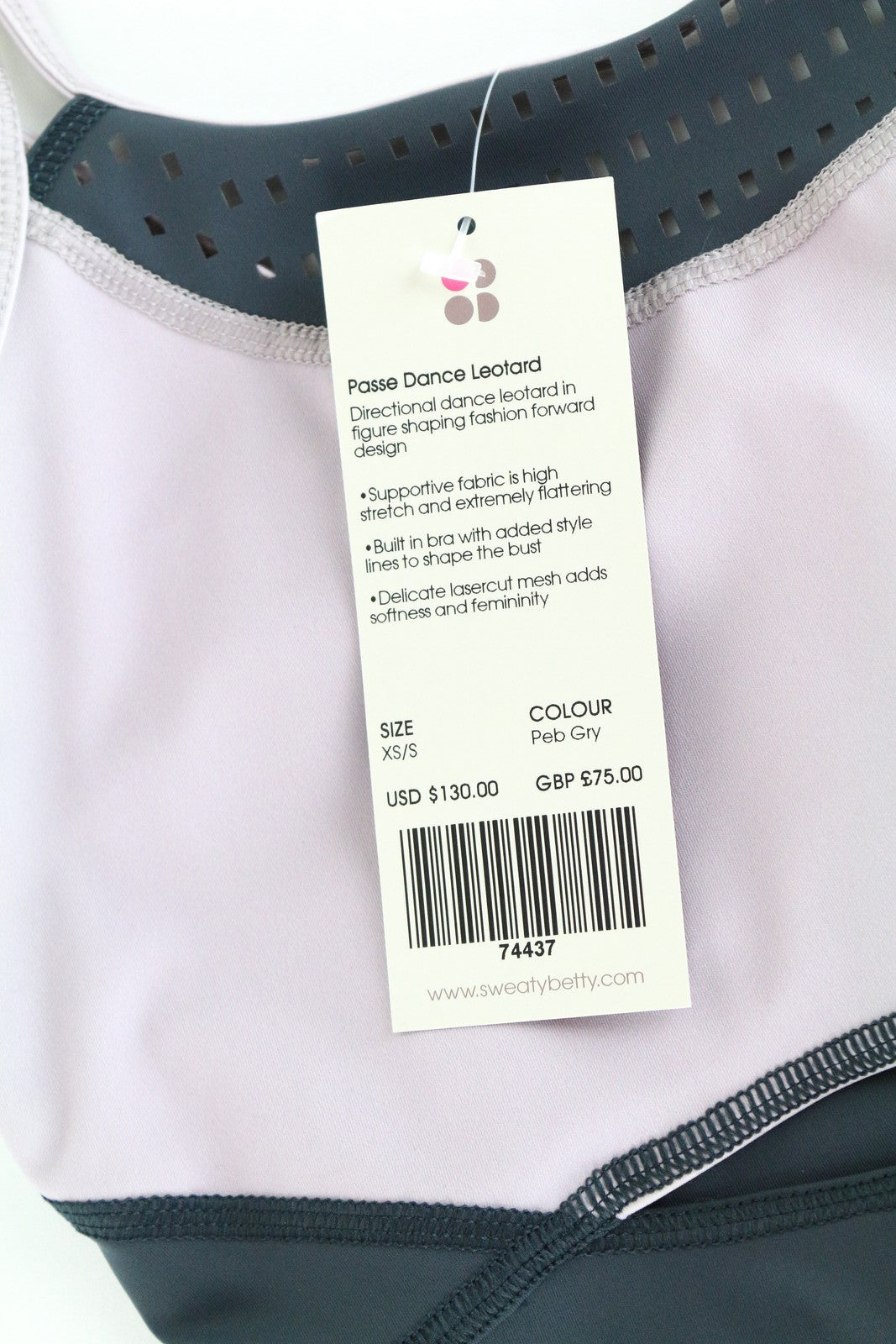 SWEATY BETTY Passe Dance Bodysuit XS/S Grey Purple Stretch Jumpsuit Women's