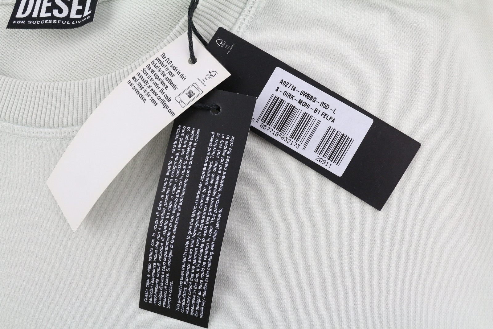 DIESEL S-Girk-Mohi-B1 Men Sweatshirt L Grey Pullover Crew Neck RRP€175