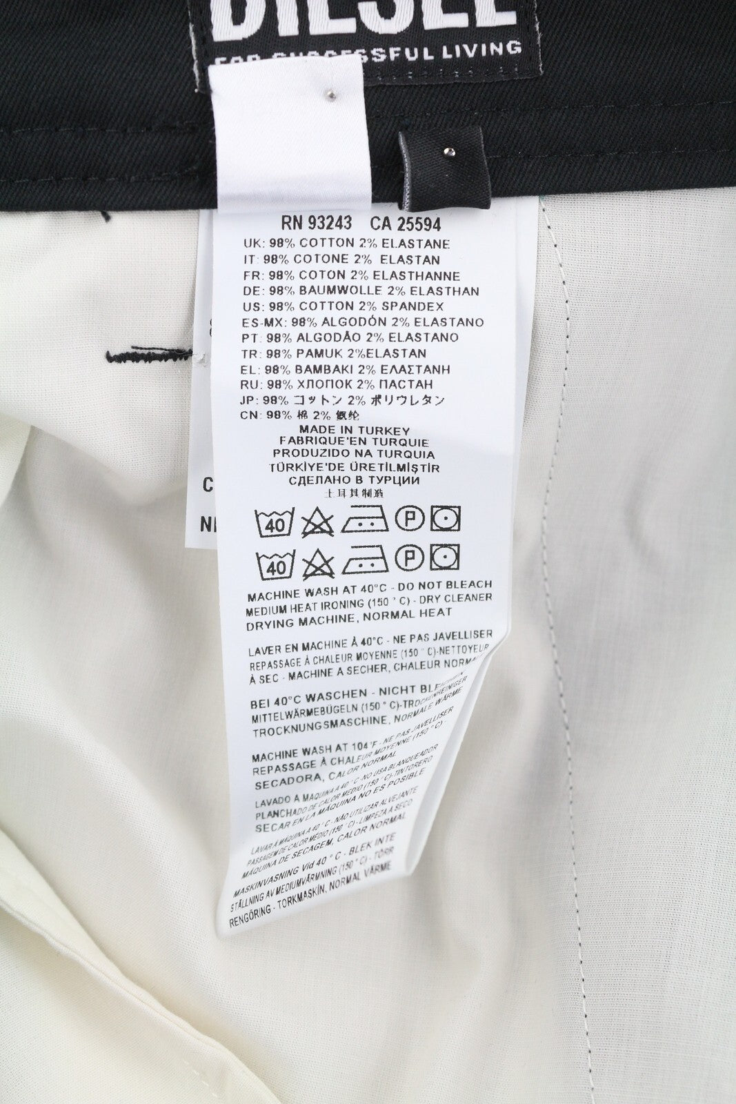 DIESEL P-Jack 0IDAM Men Trousers W33 Chino Slim Fit Zip RRP€150 Pockets Black