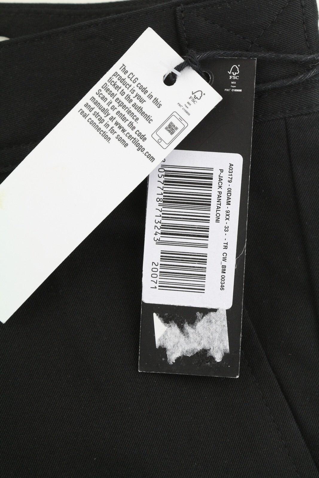 DIESEL P-Jack 0IDAM Men Trousers W33 Chino Slim Fit Zip RRP€150 Pockets Black