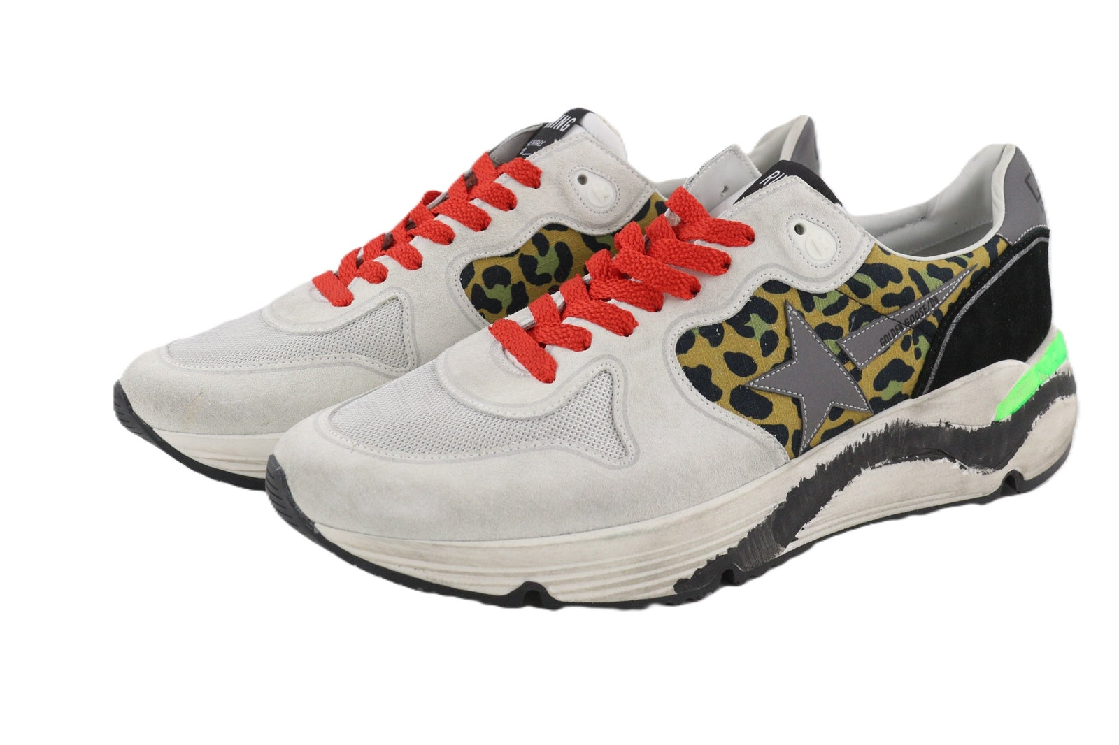 GOLDEN GOOSE Running Men Trainers EU43 White Leather Animal Print Laced Sneakers
