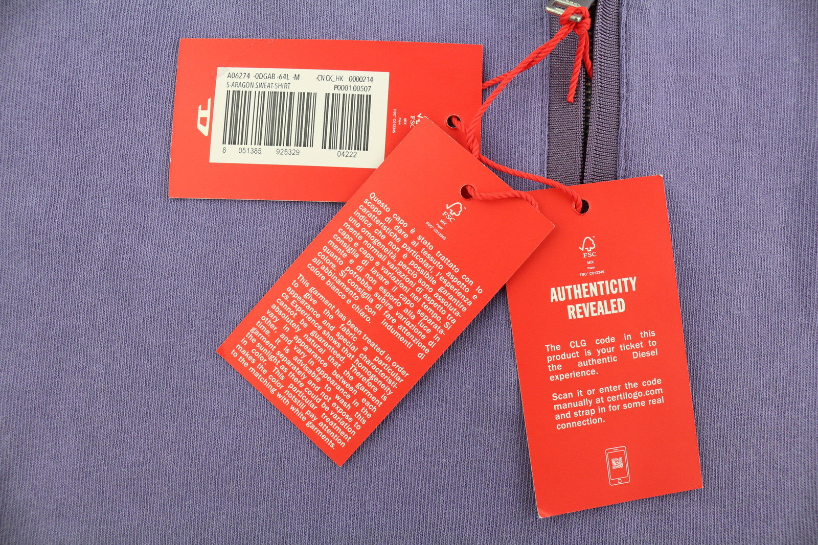 DIESEL S-Aragon Men Sweatshirt M Purple Pullover Half Zip Drawstring RRP€175