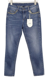 LIU JO Ideal Women Jeans W28 Blue Washed Skinny Fit Zip Fly Ankle Length Logo