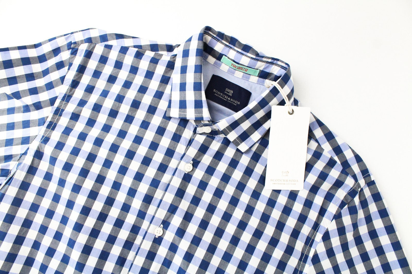 SCOTCH & SODA Men Shirt S Blue Checked Pure Cotton Long Sleeve