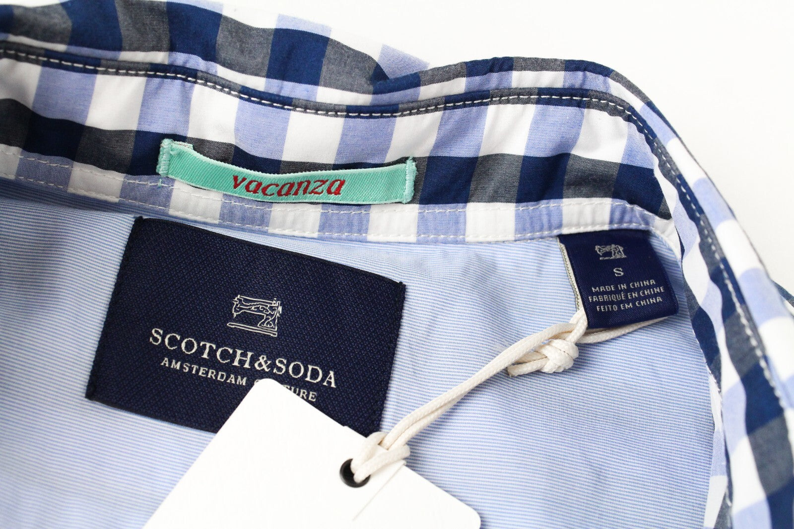 SCOTCH & SODA Men Shirt S Blue Checked Pure Cotton Long Sleeve