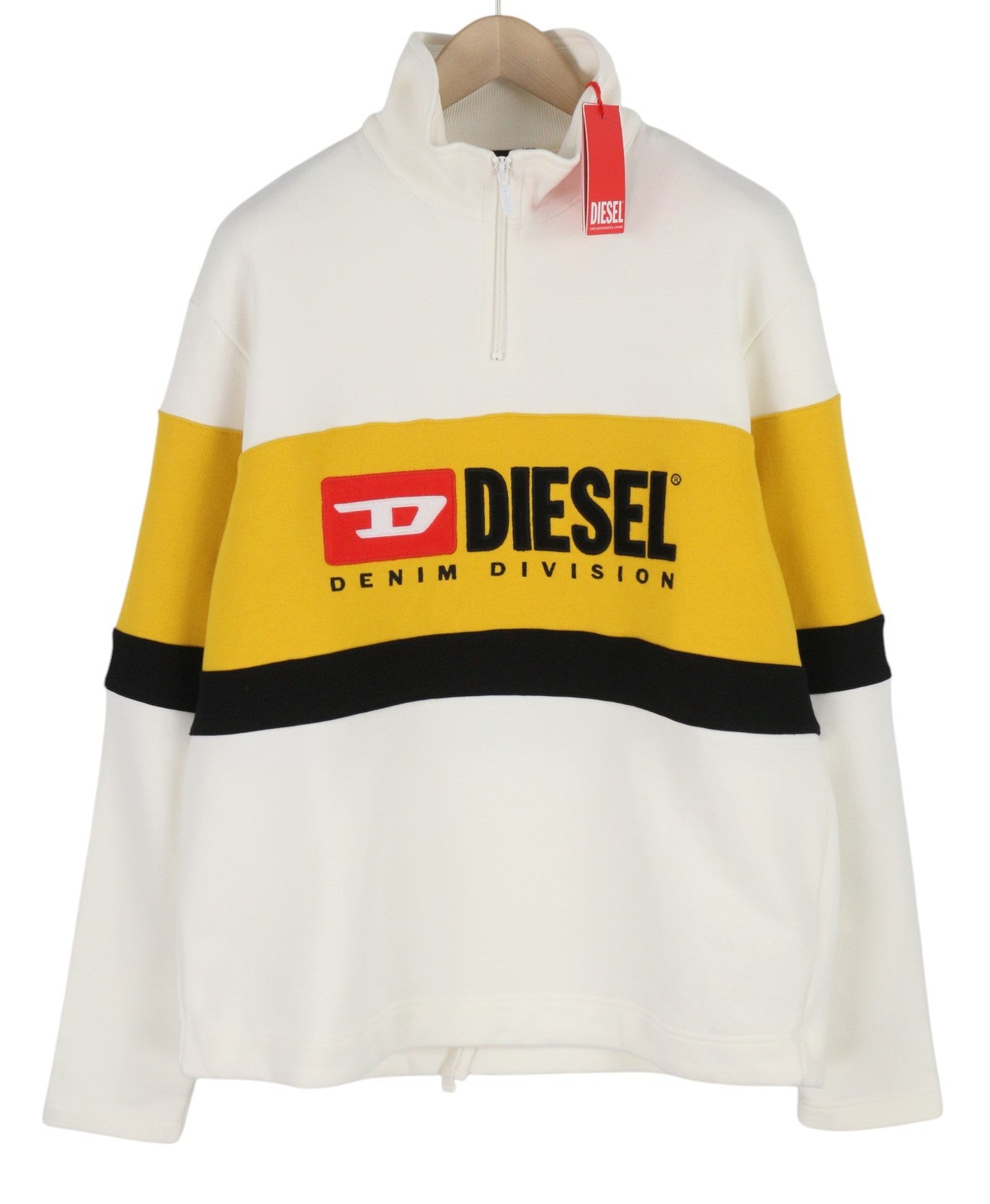 DIESEL S-Saint-Division Men Sweatshirt L White Pullover Half Zip Neck RRP€225