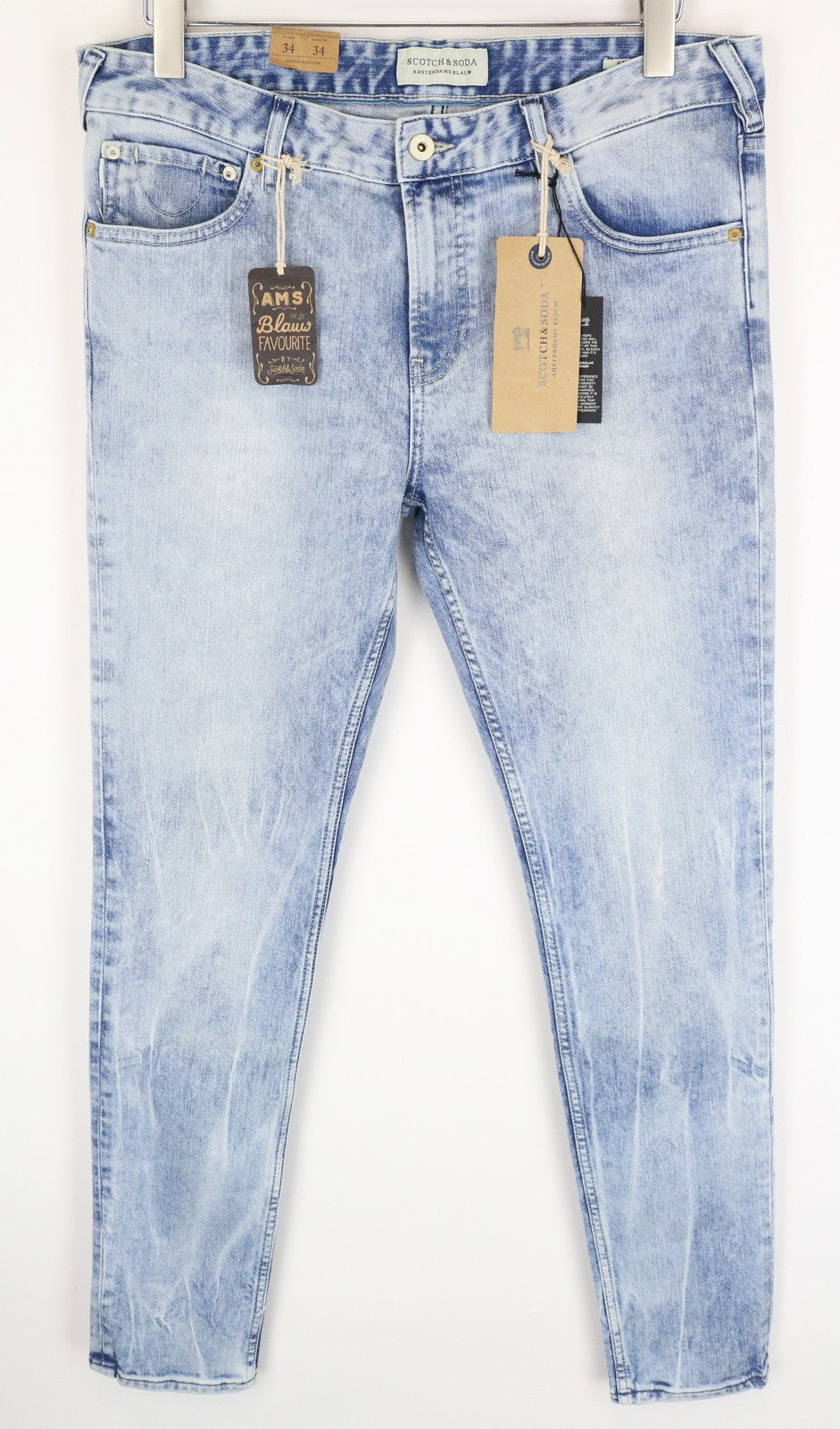 SCOTCH & SODA Skim Skinny Jeans W34/L34 Blue Cotton Washed Fit Stretch Men's