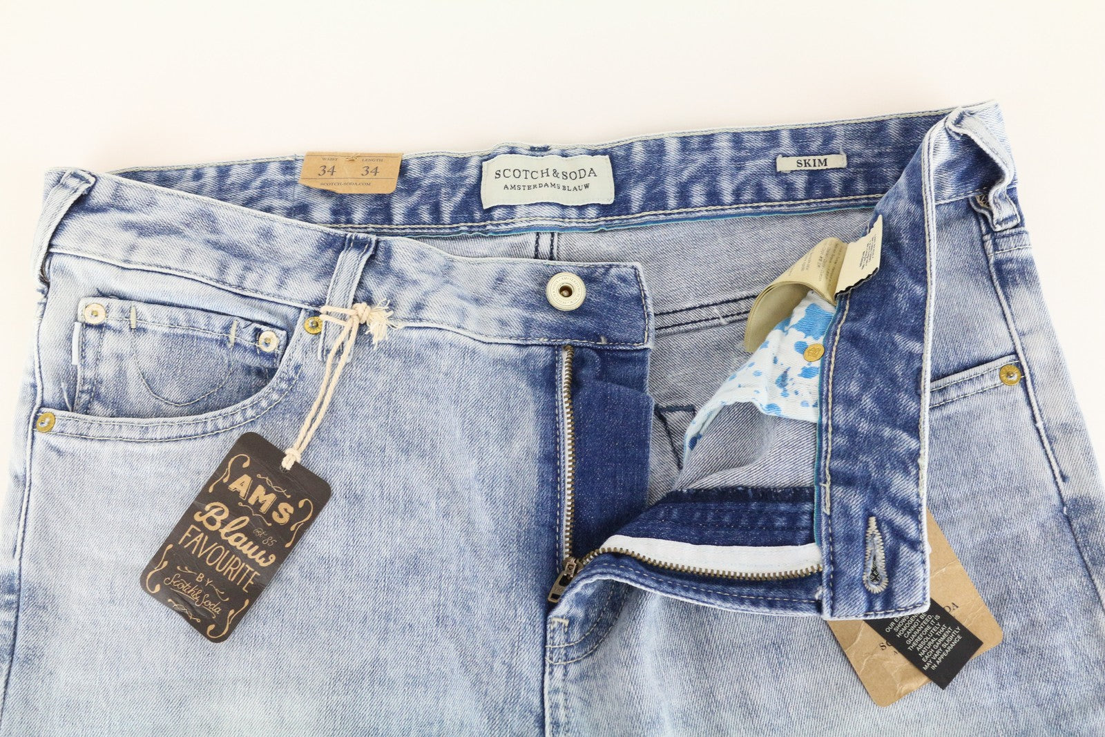 SCOTCH & SODA Skim Skinny Jeans W34/L34 Blue Cotton Washed Fit Stretch Men's