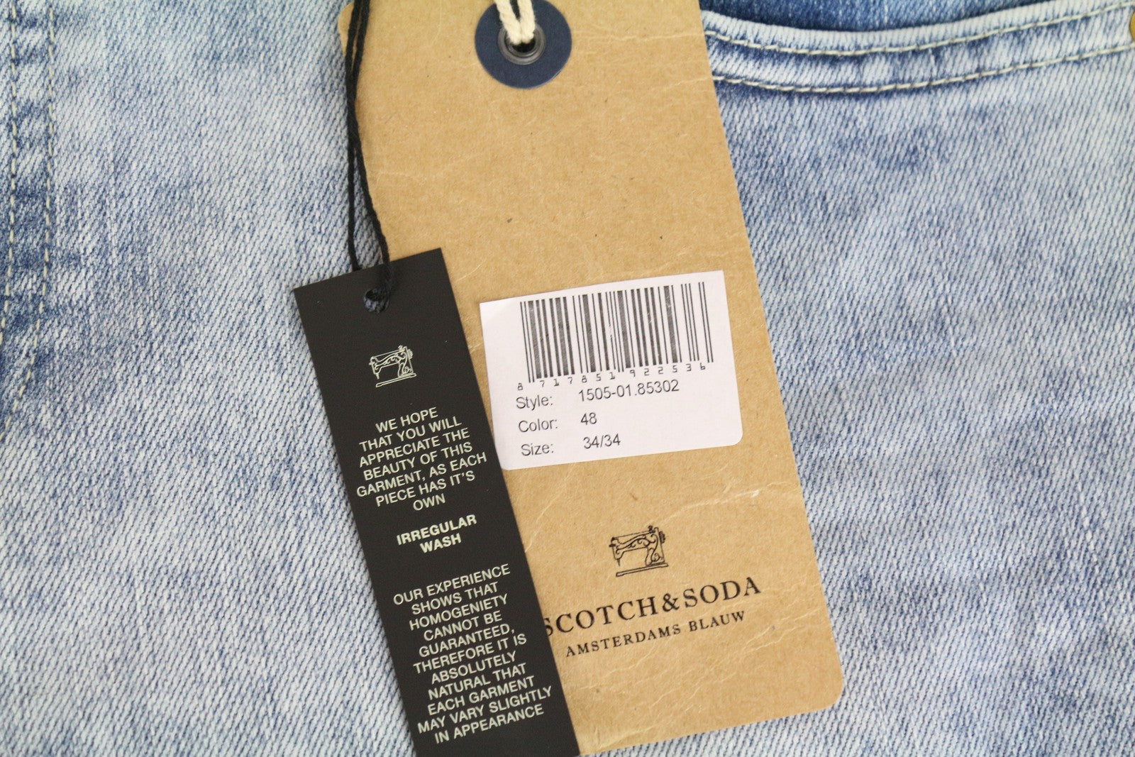 SCOTCH & SODA Skim Skinny Jeans W34/L34 Blue Cotton Washed Fit Stretch Men's