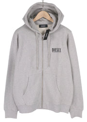 DIESEL S-Girk-Hood-Zip-Logo Men Hoodie L Grey Melange Full Zip Pockets RRP€170