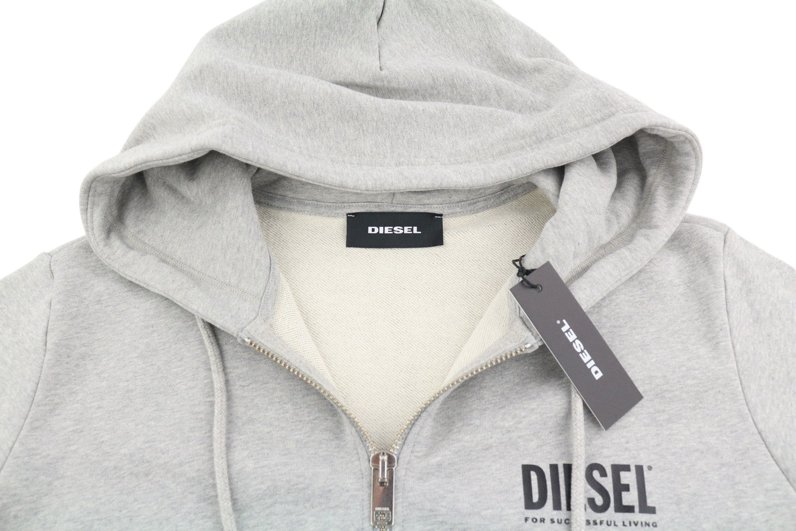 DIESEL S-Girk-Hood-Zip-Logo Men Hoodie L Grey Melange Full Zip Pockets RRP€170