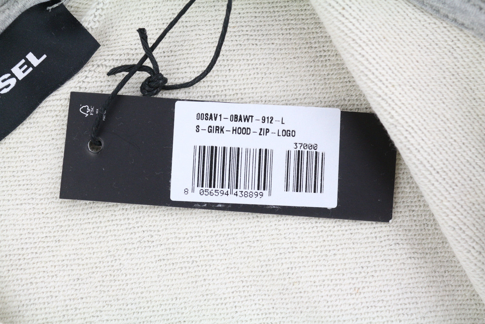 DIESEL S-Girk-Hood-Zip-Logo Men Hoodie L Grey Melange Full Zip Pockets RRP€170