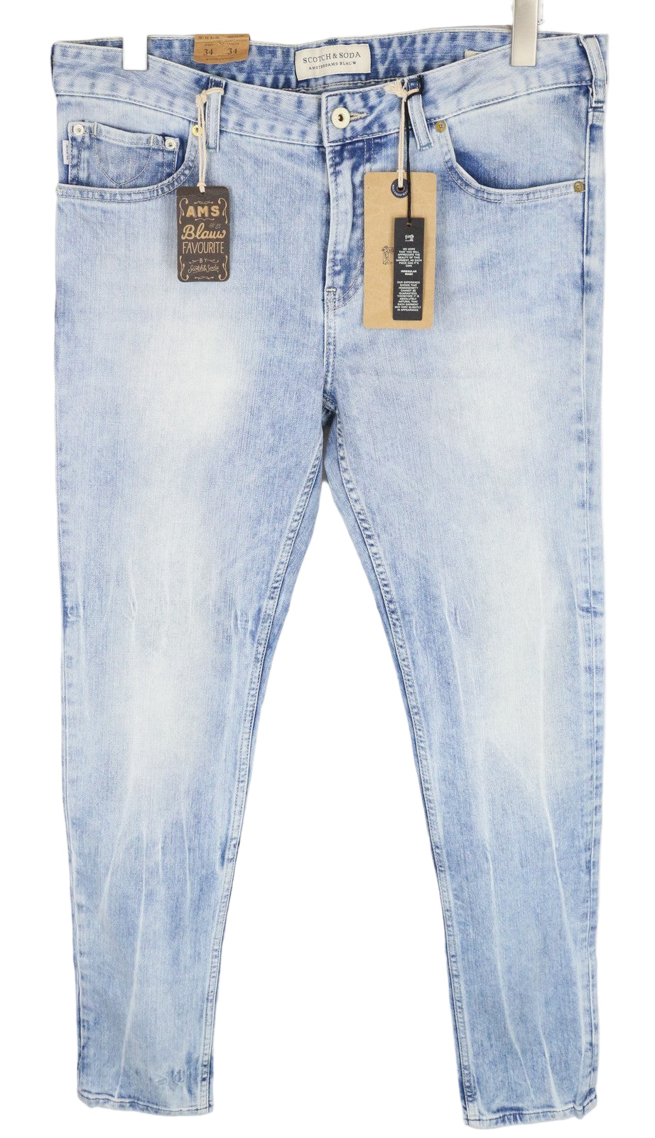 SCOTCH & SODA Skim W34/L34 Blue Stretch Jeans Skinny Fit Washed Denim Men's