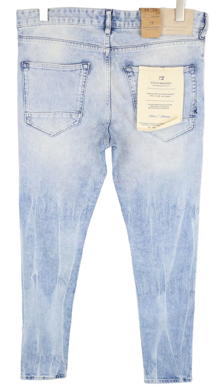 SCOTCH & SODA Skim W34/L34 Blue Stretch Jeans Skinny Fit Washed Denim Men's